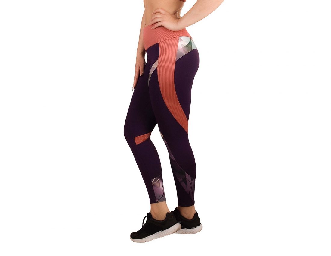 Legging desportivo para mulher de cintura subida com   combinação de diferentes matérias