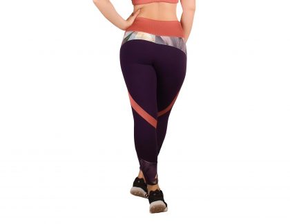 Legging desportivo para mulher de cintura subida com   combinação de diferentes matérias