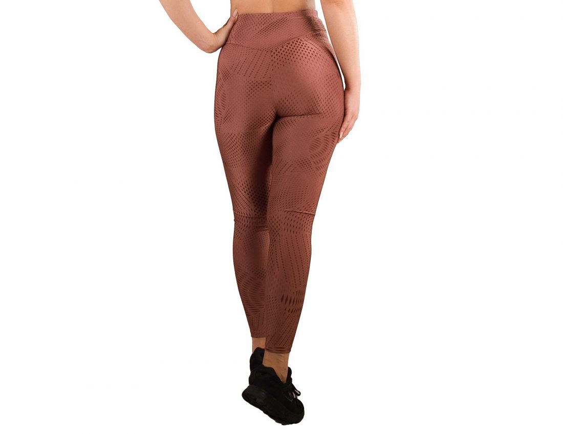 Leggings desporto cintura subida em malha estampada com relevo