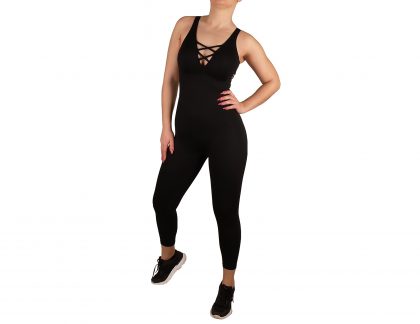 Sports jumpsuit with cross effect on chest and back