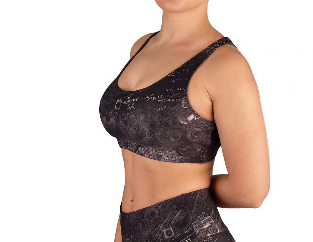 Women's gym top, round neckline, crossed at the back